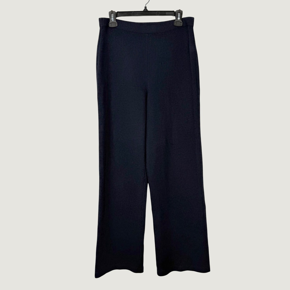 READ St. John Basics Navy Blue Santana Knit Straight Leg Pants Womens 6 USA Made